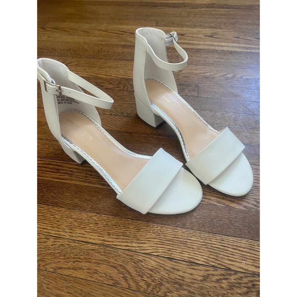 London Fog Nikki White Block Heel Ankle Strap Sandals Dress Shoes Womens 7.5M